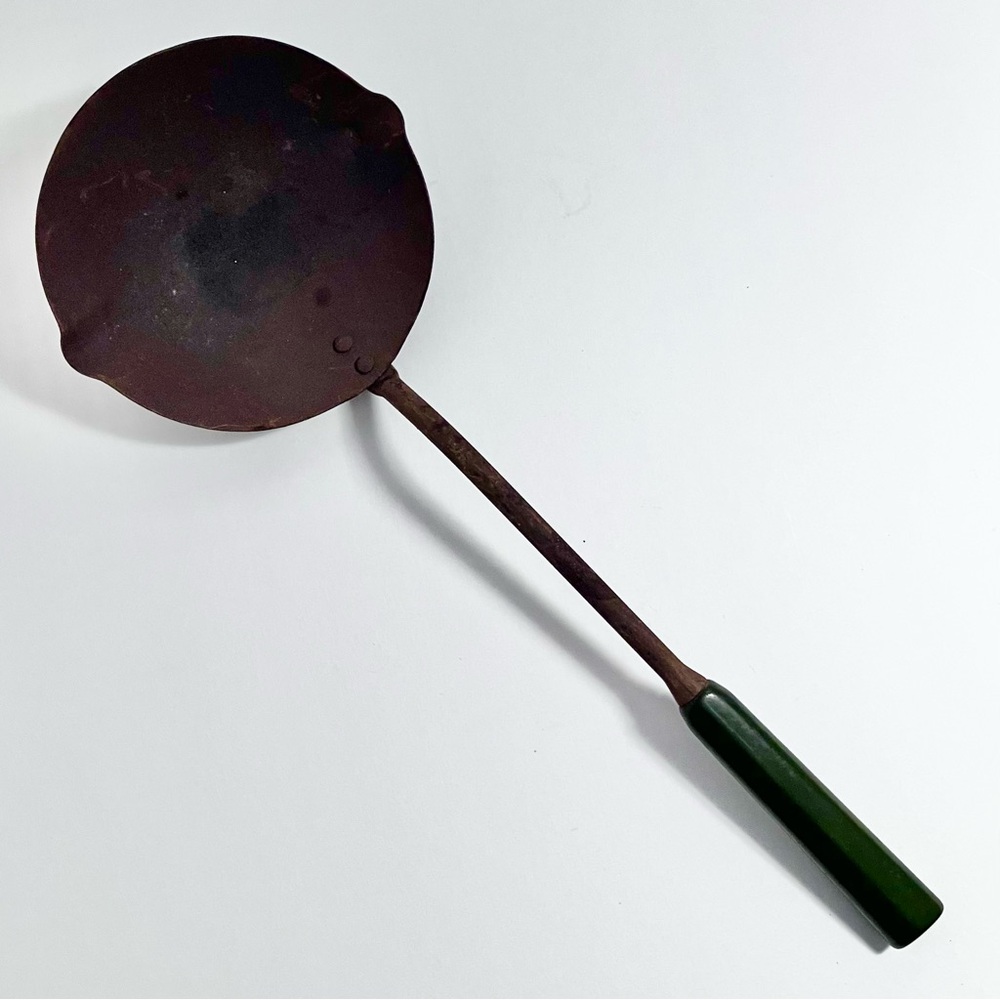 Antique CAST IRON LADLE With Green BAKELITE HANDLE / Rusted AS FOUND / 11 Inches